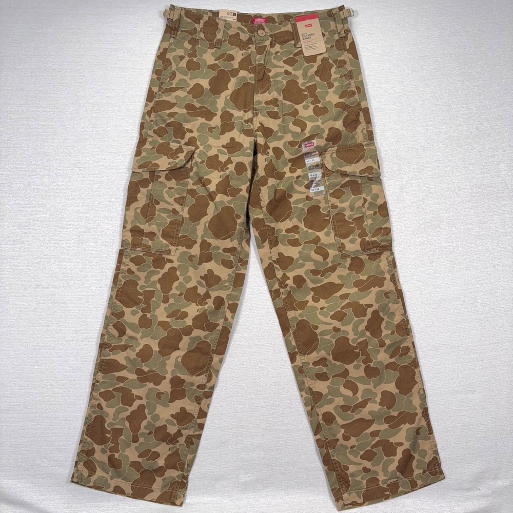 Levi's XX Cargo Baggy Pants Mens Size 30x32 Green Brown Camouflage Tapered NEW